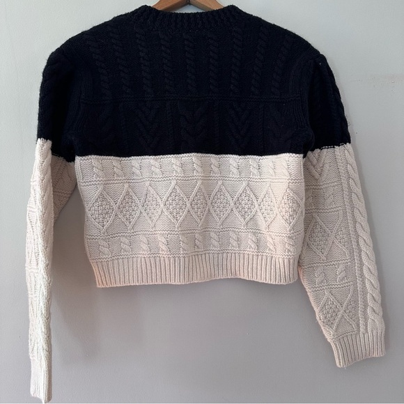 Club Monaco Structured Cable Crew Knit Sweater Black White Wool Size Small - Picture 10 of 13
